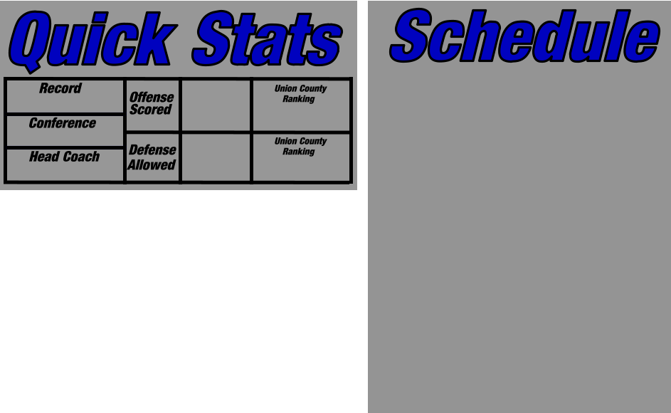 Quick Stats Head Coach Union County     Ranking Union County     Ranking Defense Scored Conference     Record Offense Allowed Schedule